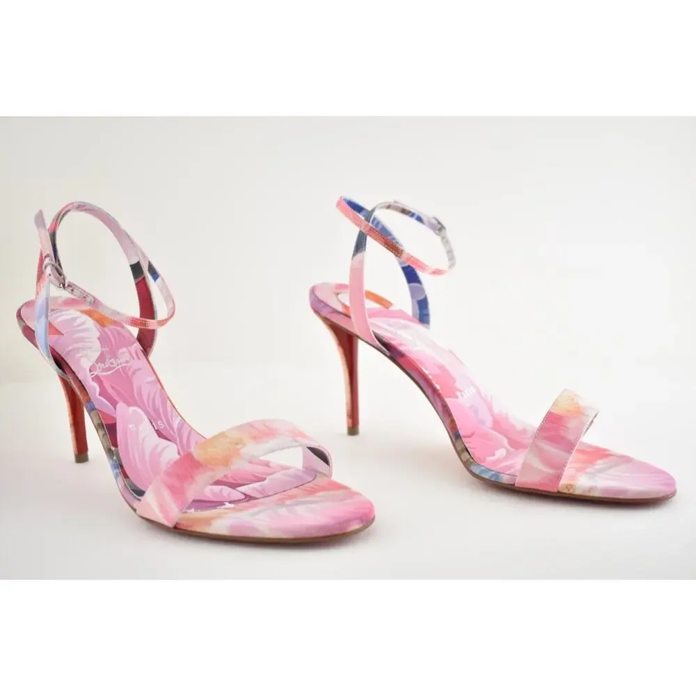 Christian Louboutin Miss Z Sandal 80 Pink Floral Ankle Strap Sandal Heel Pump 40
